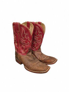 Justin Boots Tan And Red Roughout Boots Men's Size 11 Made In The USA